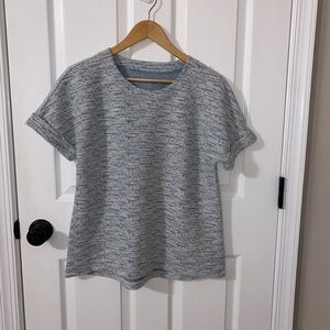 LOFT cuffed short sleeve top size M petite blue with silver speckles.